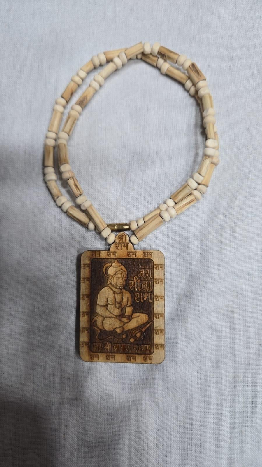 Natural Wood Tulsi Kanthi Mala With Hanuman ji Locket Pendant (Pack of 2)