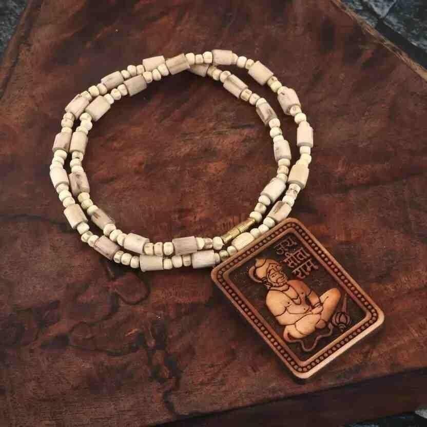 Natural Wood Tulsi Kanthi Mala With Hanuman ji Locket Pendant (Pack of 2)