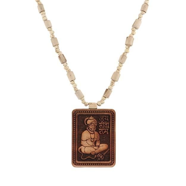 Natural Wood Tulsi Kanthi Mala With Hanuman ji Locket Pendant (Pack of 2)